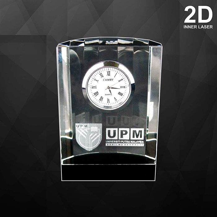 9082 - Crystal Paper Weight With Clock