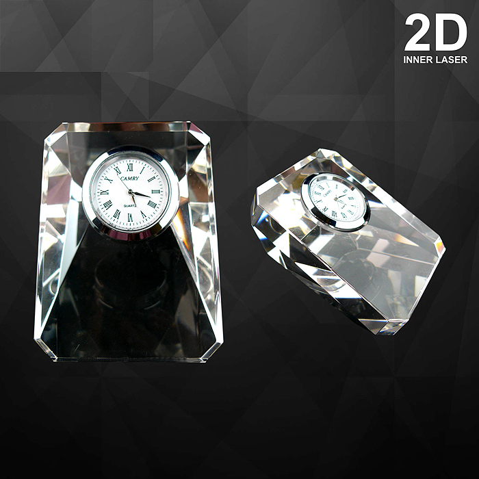 9083 - Crystal Paper Weight With Clock
